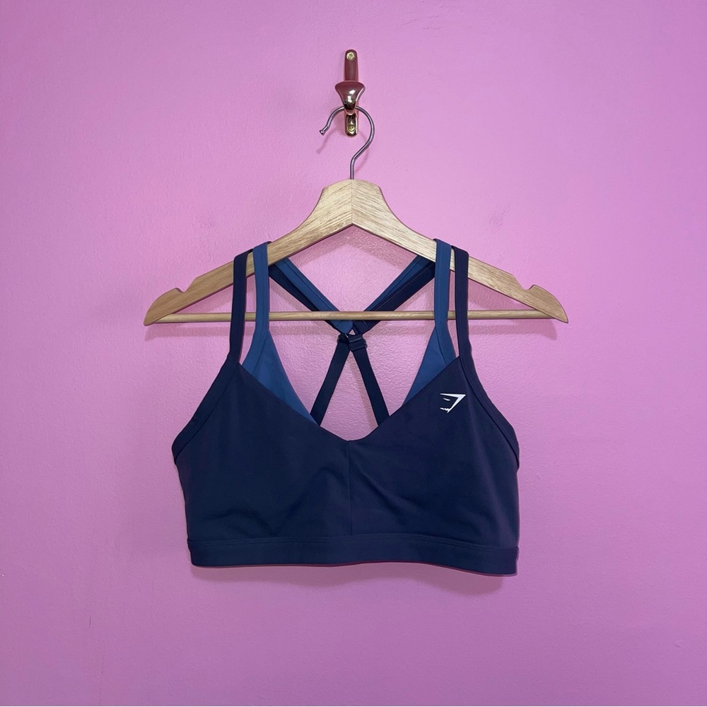 Gymshark Double Up Sports Bra Titanium Blue Medium Support V-Neck Women’s Large - Picture 2 of 7